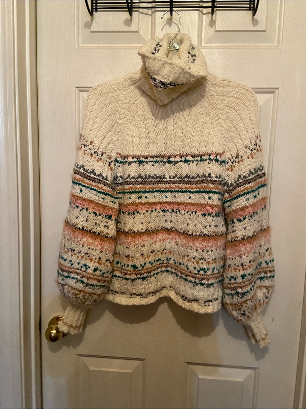Anthropologie PilcroTurtleneck Sweater Cropped with Teal & Pink Accents - Picture 11 of 11